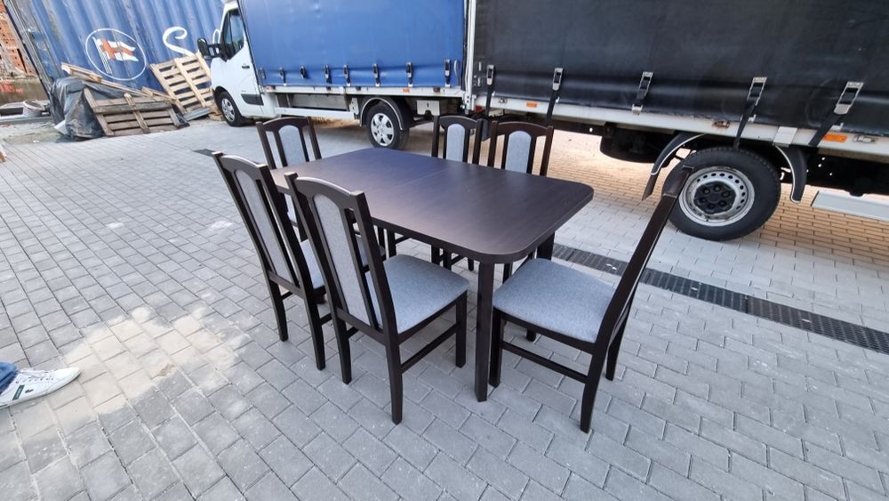 Nowe: Stół 80x140/180 + 6 krzeseł,  wenge + szary, dostawa cała POLSKA