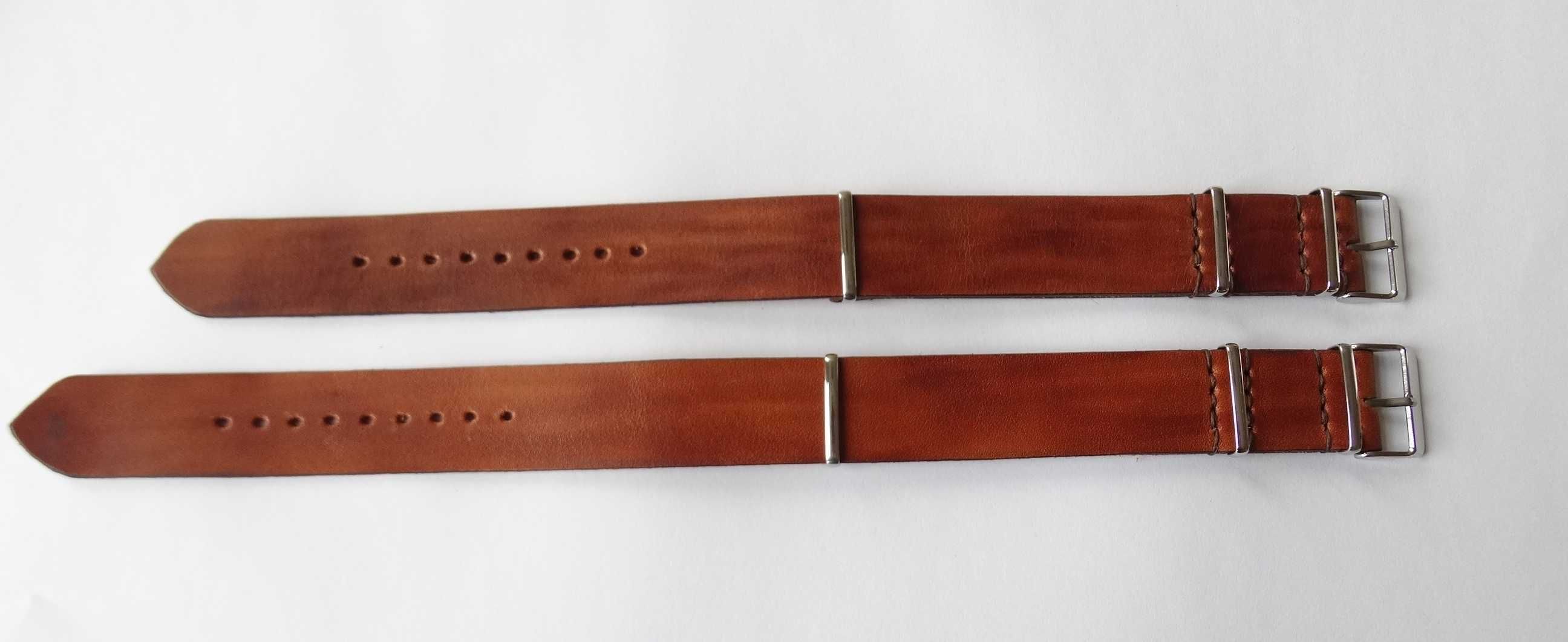 Skórzany pasek NATO do zegarka vintage 20mm hand made polski brązowy