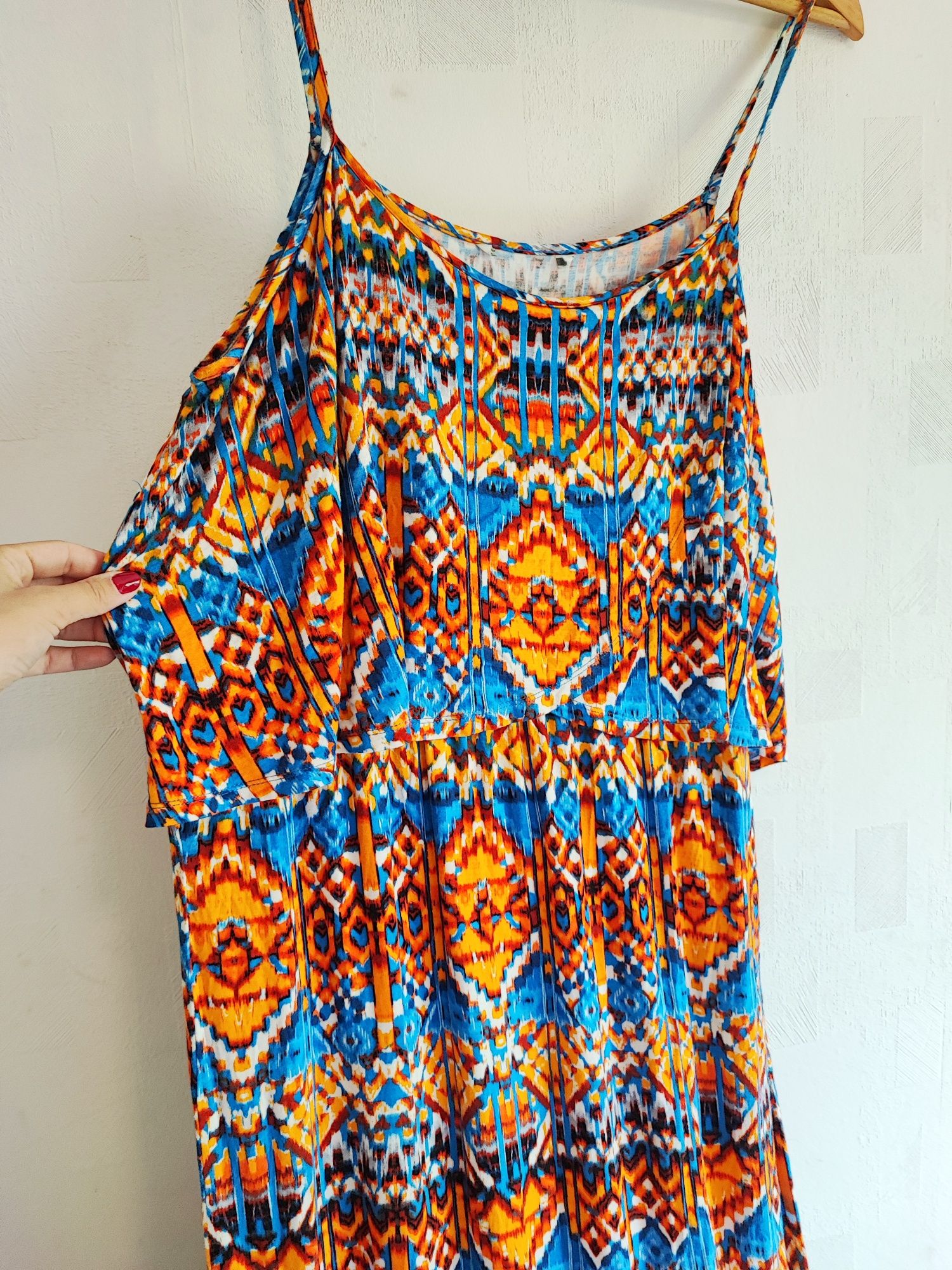 Letnia długa wzorzysta sukienka 4XL 48 plus size lato wakacje urlop
