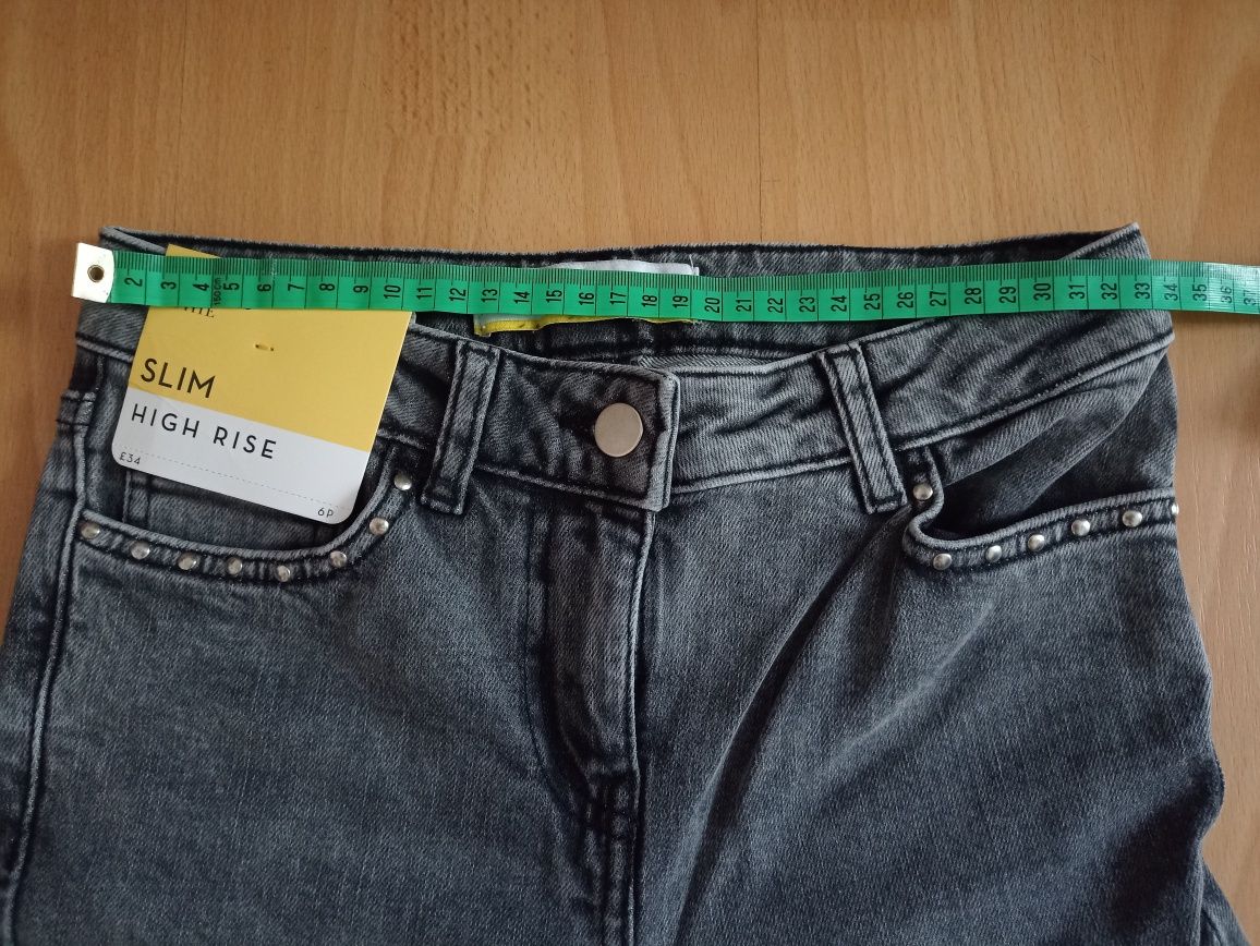 Szare jeansy spodnie jeansowe NEXT jeans Petite Slim High Rise rozmiar