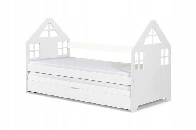 Podwójne łóżko dziecięce drewniane DOMEK z materacem