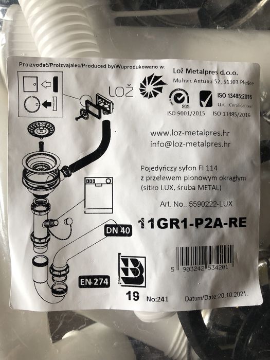 Syfon zlewozmywakowy 11GR1-P2A-RE