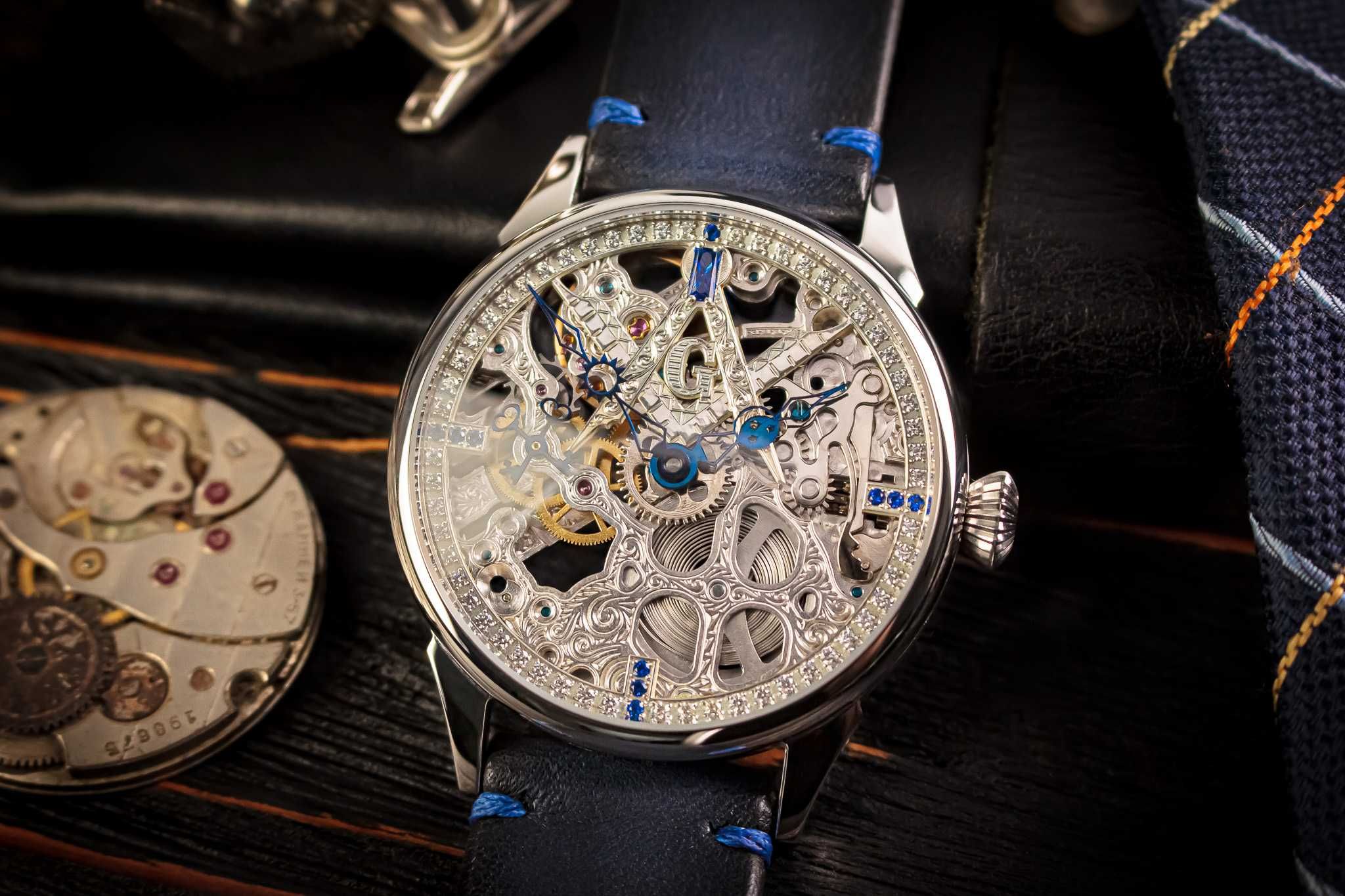 Эксклюзивные уникальные механические часы скелетон в масонском стиле