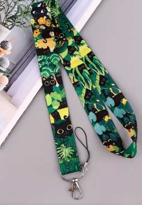 Smycz na klucze czarny kot monstera dzungla