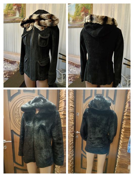 Дублёнка, шуба 42-44 капюшон кобра