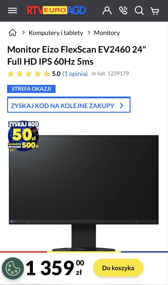 Monitor EIZO 24” IPS EV2460 USB 3.0 HDMI Made in Japan!
