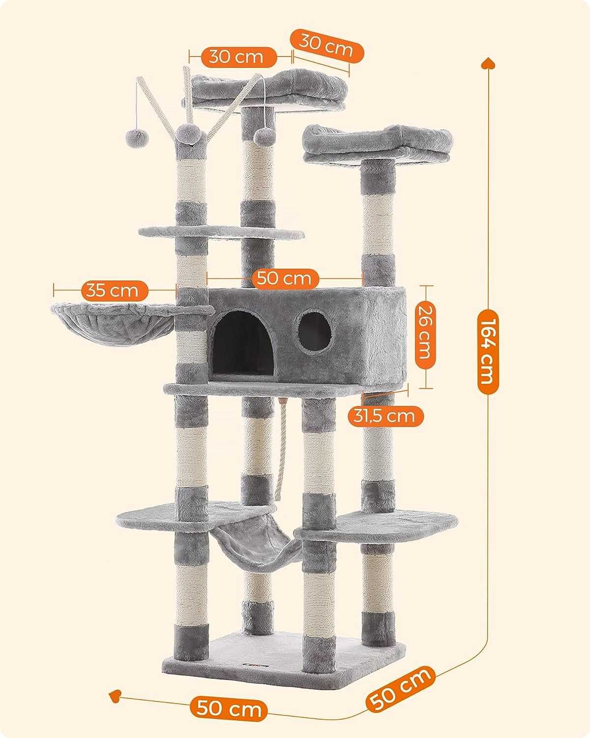 Drapak dla kota 164cm DUŻY DOMEK stabilny drzewko legowisko hamak