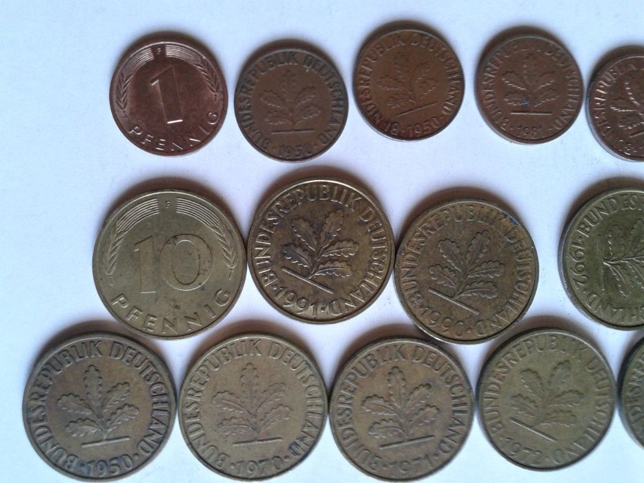 Монеты ФРГ 1,2,5,10 пфеннигов 1950-96 г.г. - 73 шт