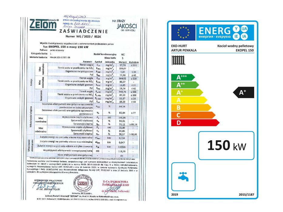 Kocioł z podajnikiem na pellet EKOPEL 150 kW A+ certyfikat ECODESIGN