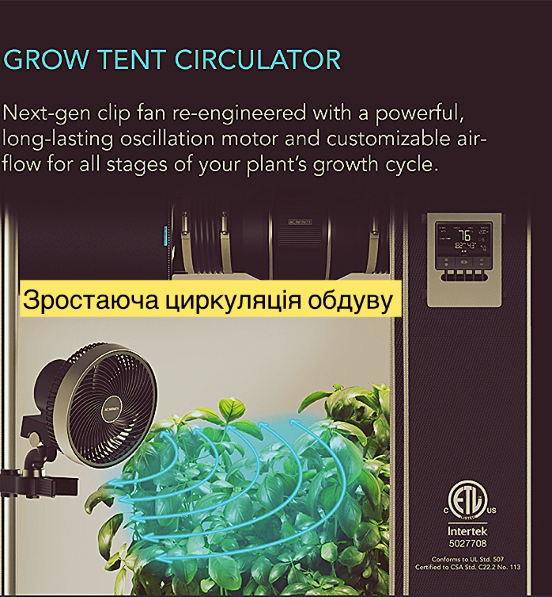 CLOUDRAY S6, GEN 2 GROW TENT CLIP FAN. 10 режимів природного вітру