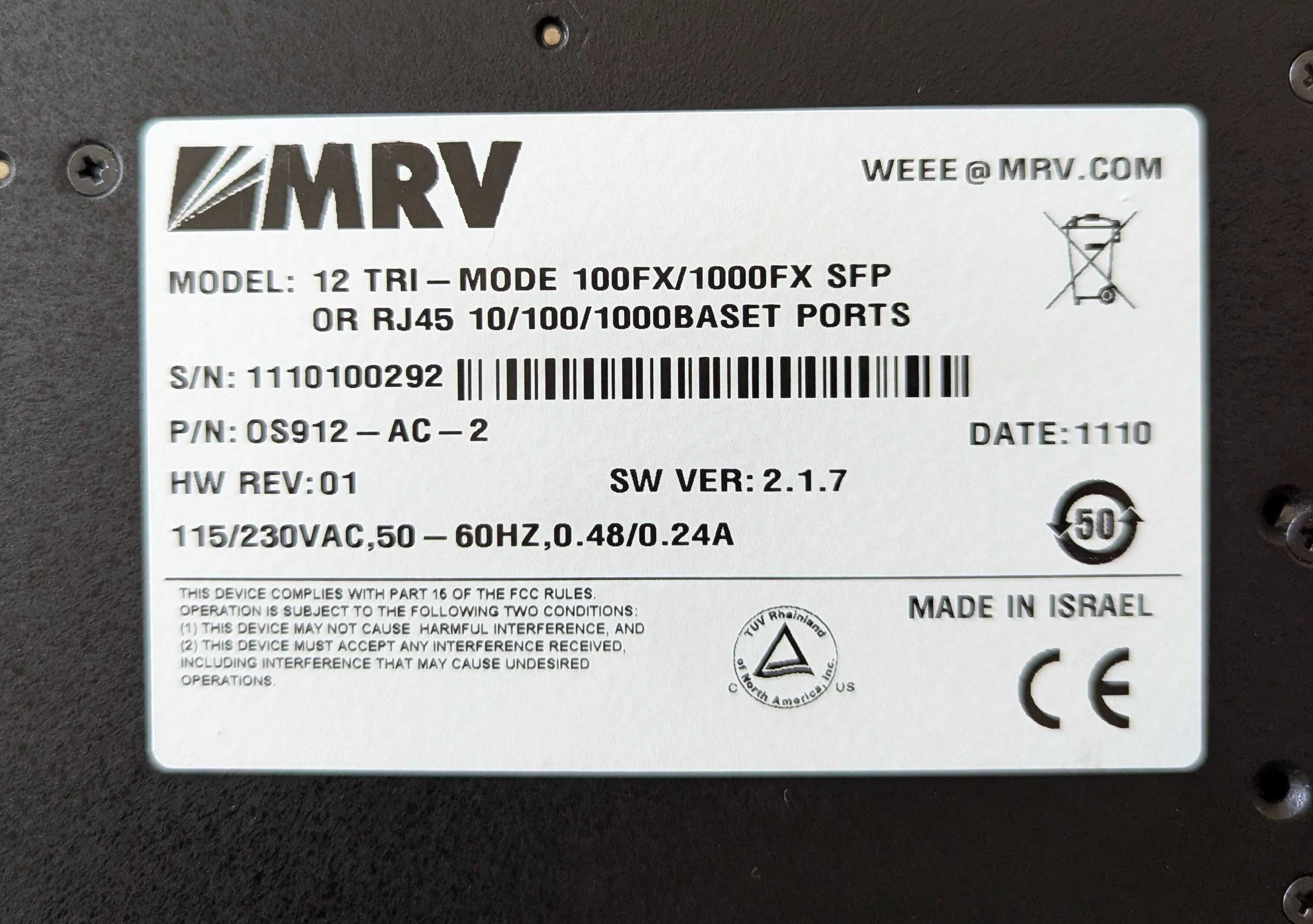Switch MRV OptiSwitch SFP 906 912 OS910-M OS9048FX-4Gc