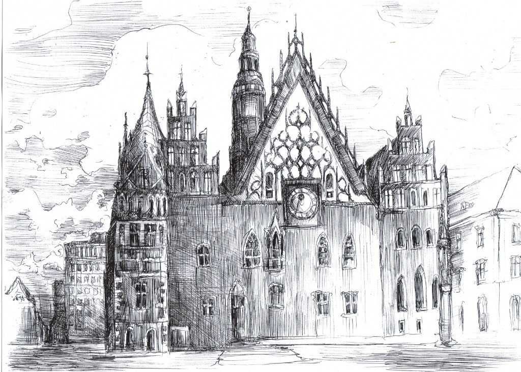 Ręcznie wykonane rysunki – tusz, piórko, ołówek
