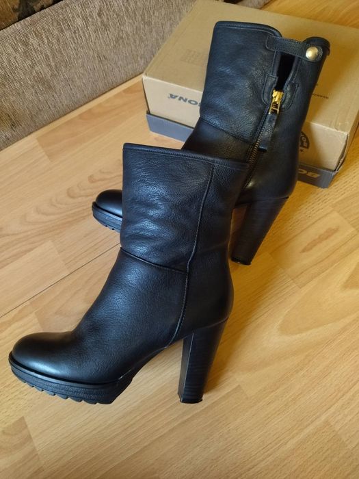 Зимові, шкіряні, жіночі ботильйони, чоботи, полусапожки