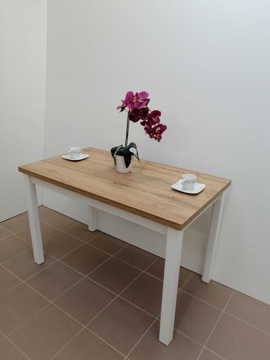 Stół kuchenny Edwin 120x68x32 Dąb Wotan, noga biała PROMOCJA !!