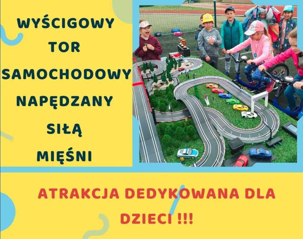 Atrakcja dzień dziecka - wyścigowy tor samochodowy napędzany rowerami