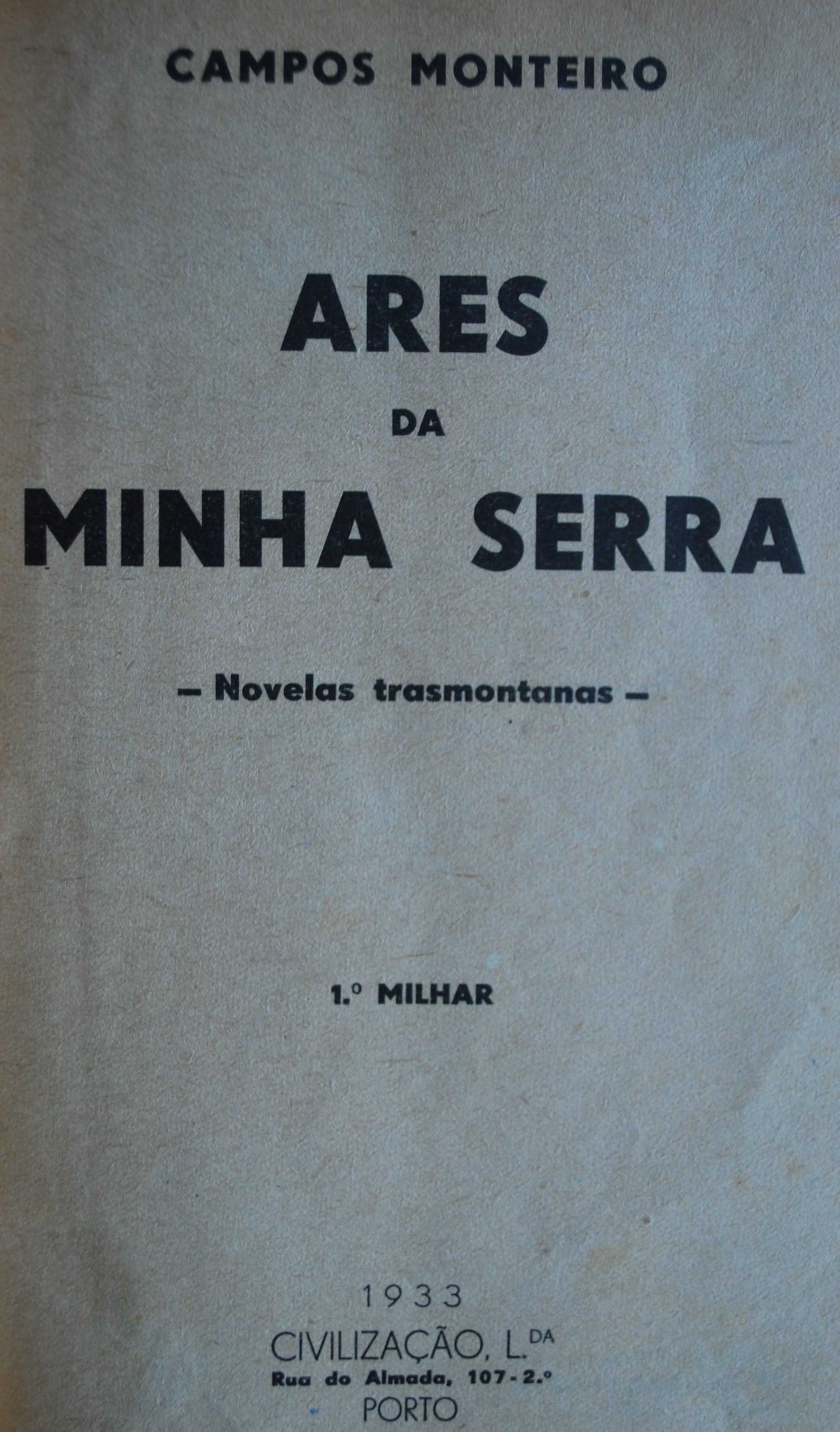 Ares da Minha Serra (Novelas Transmontanas) de Campos Monteiro