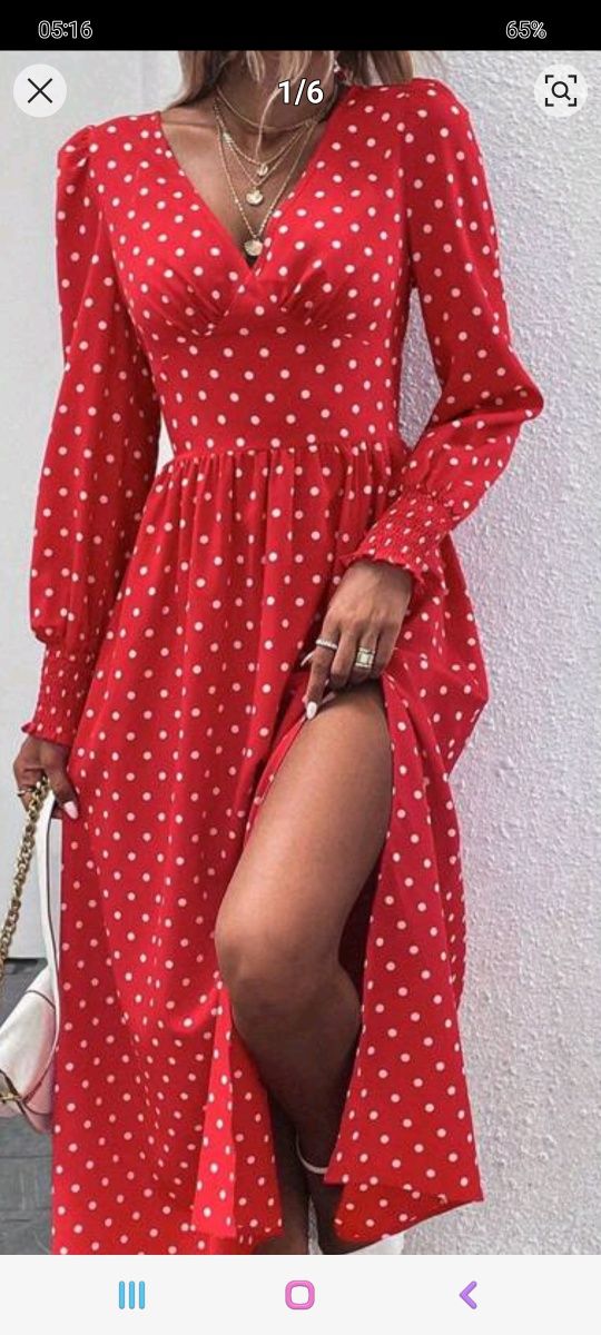 Czerwona sukienka w kropki xl/xxl