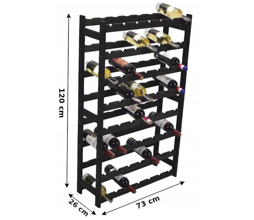 Regał NA WINO 56 butelek CZARNY Drewniany 120 cm Stojak Nowy
