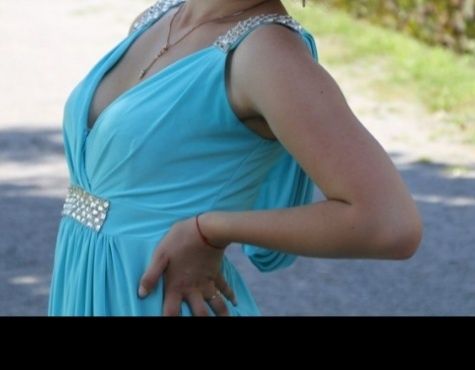 Платье (вечернее, выпускное) бирюзовое в греческом стиле