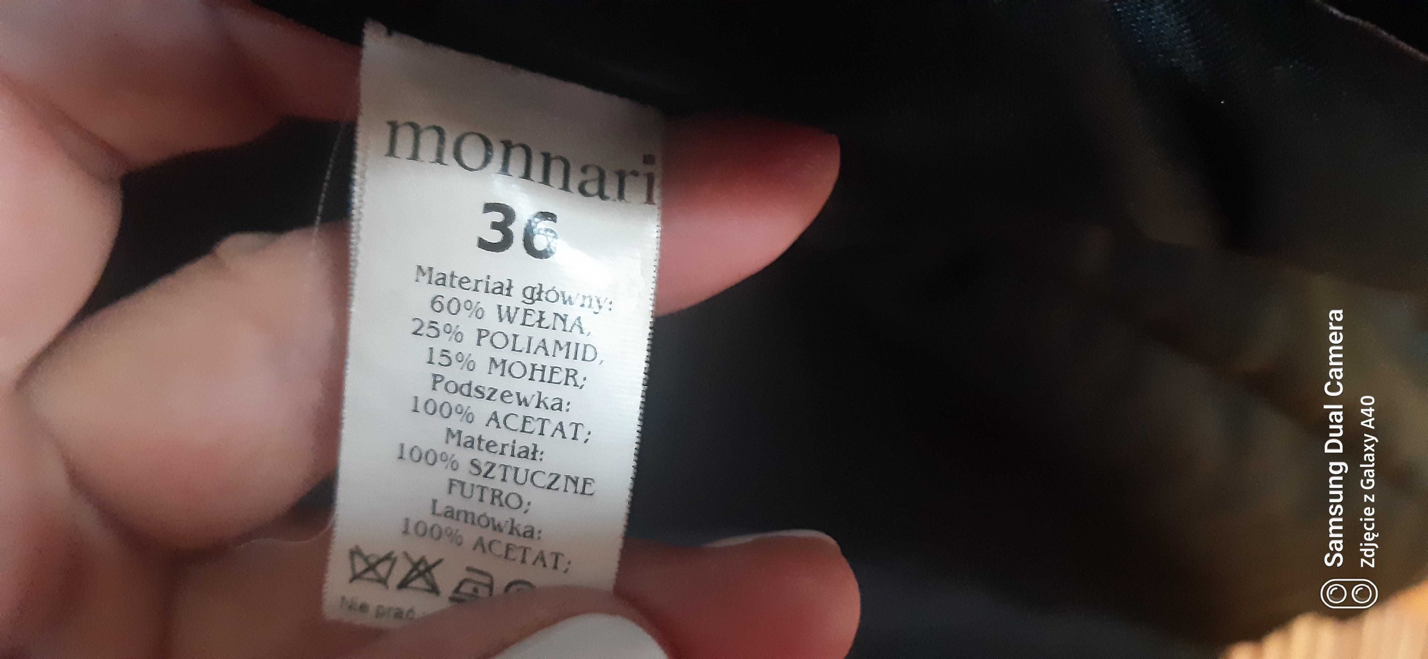 Monnari wełna i moher, płaszcz z futerkiem r.36