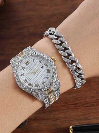 Relógio de pulso + pulseira Diamond Gold ! Entrega Grátis !