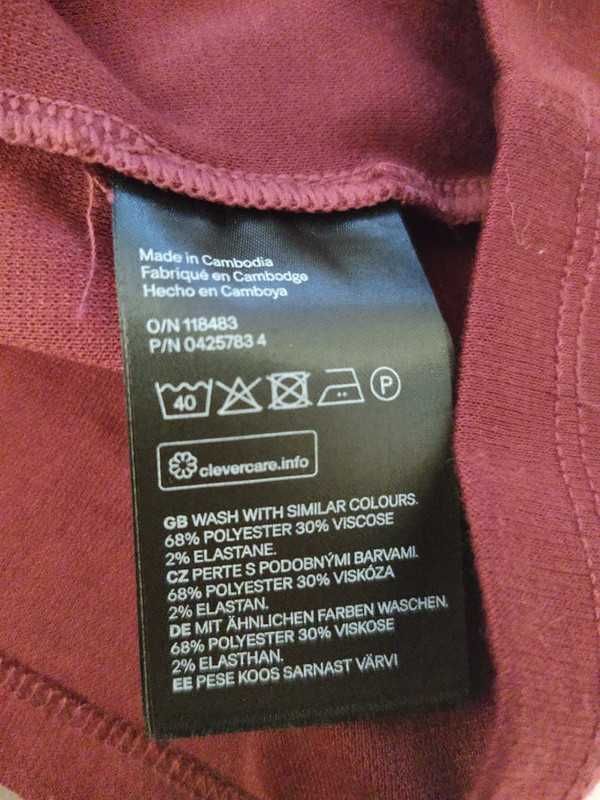 Bordowa Damska Bluzka Crop Top Długi Rękaw 30% Wiskoza H&M Rozmiar XS