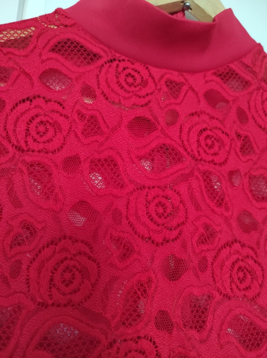 MissLook sukienka koktajlowa koronkowa czerwona 38 M