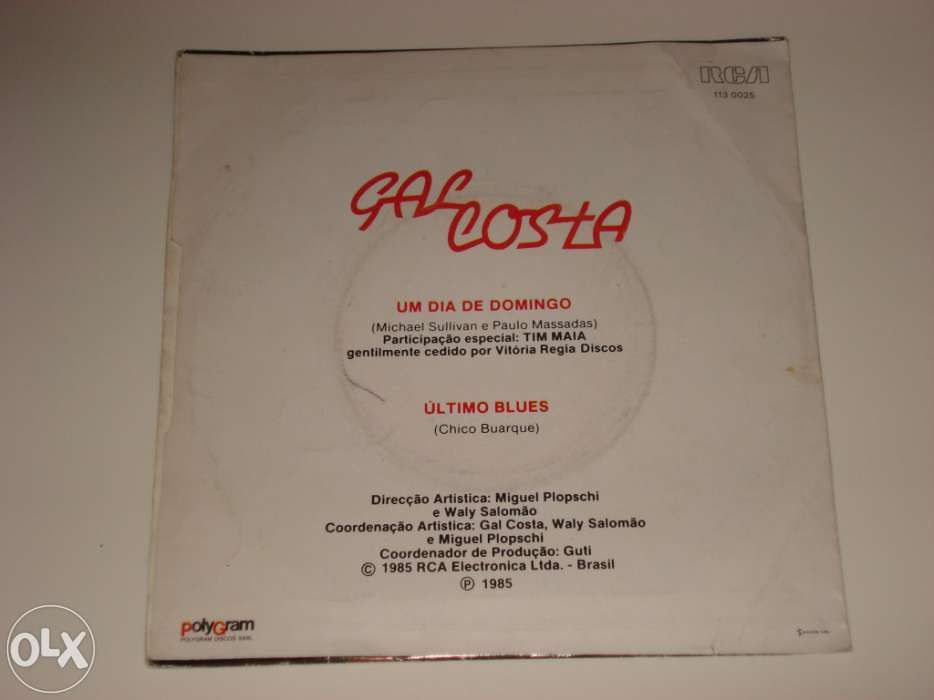 Disco Vinil Single - Gal Costa - "Um Dia De Domingo" (1985)