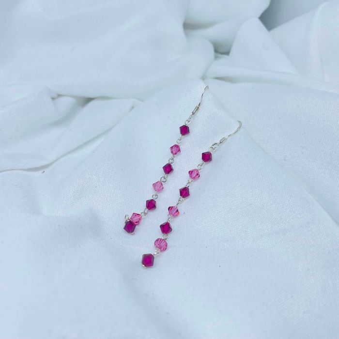 Długie SREBRNE Kolczyki wiszące z różowymi Cyrkoniami  próba 925 NOWE!