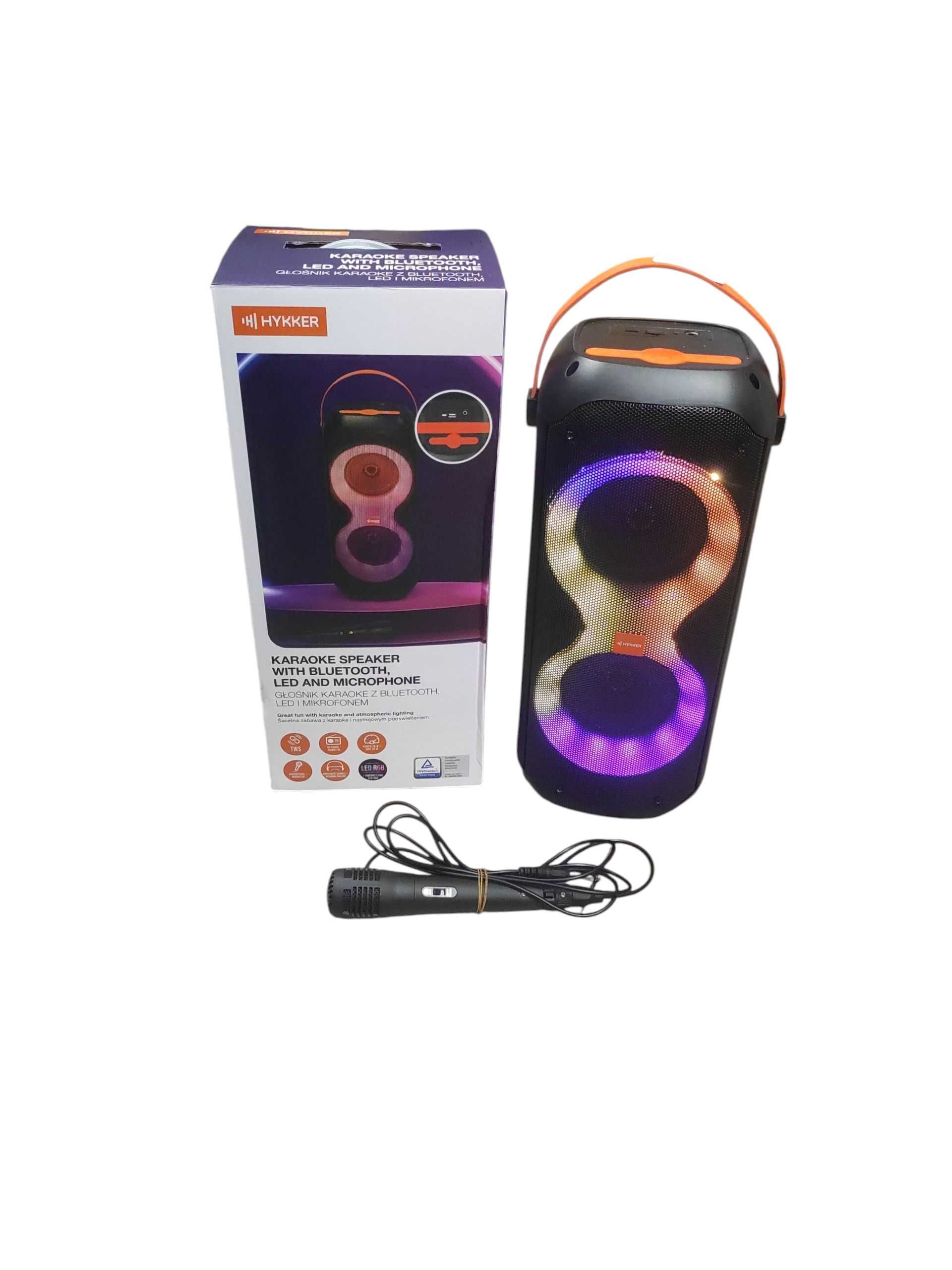 Głośnik Hykker hk-gk1 z Mikrofonem Karaoke FM USB SD LED RGB kpl