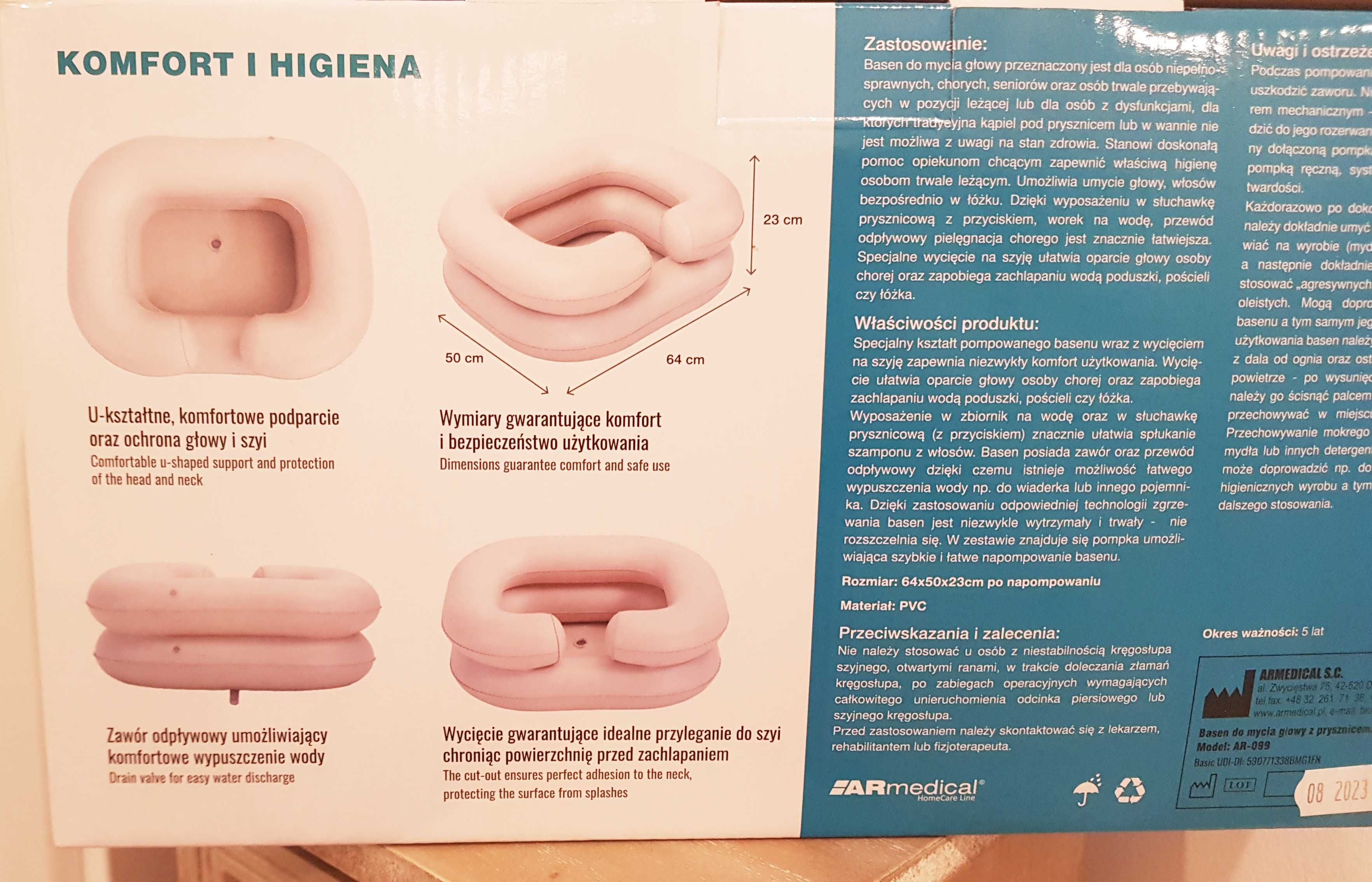 ARMedical Nowy basen do mycia głowy z prysznicem. PREMIUM SET.