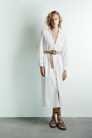 Белое миди платье рубашка прошва Zara р. S