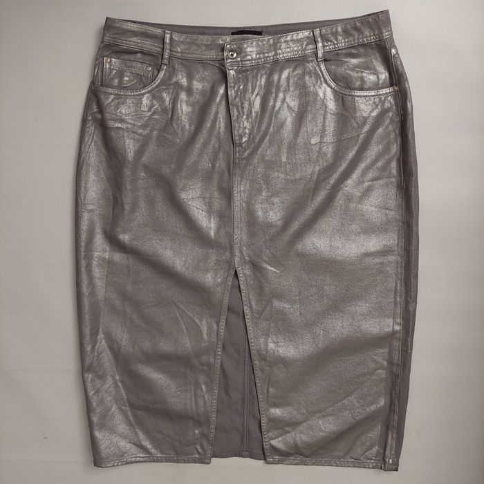 Джинсова довга спідниця,  металік, батал , 22 розмір, срібна спідниця