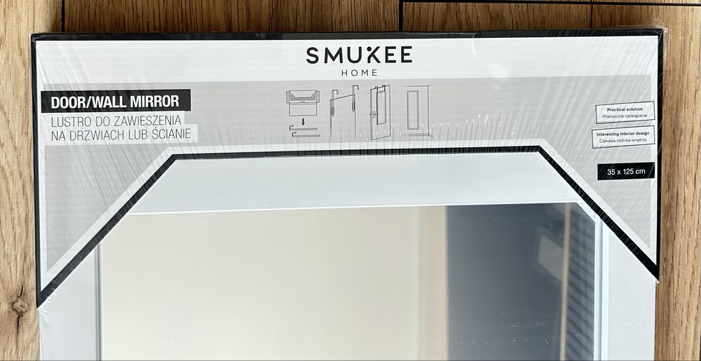 Lustro 35 x 125 cm na sciane lub na drzwi czarne biale matowe  nowe
