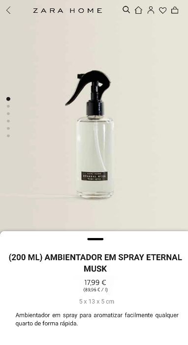 (200 ML) Ambientador em Spray Eternal Musk Zara Home NOVO