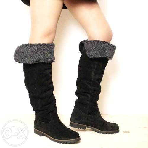 Сапоги зимние, замша, чёрные, размер 38 Made in Italy