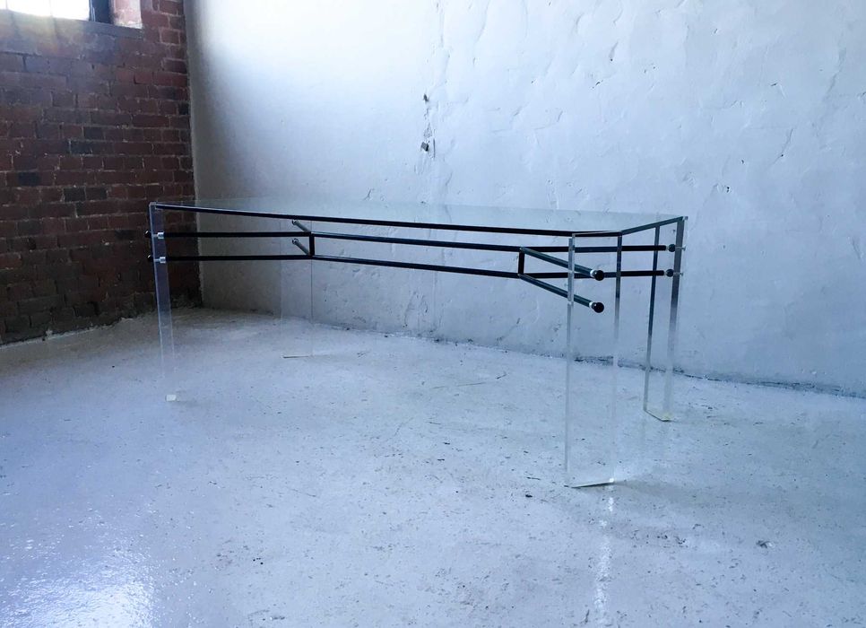 Stół geometryczny jadalniany akryl szkło lata 80 vintage design