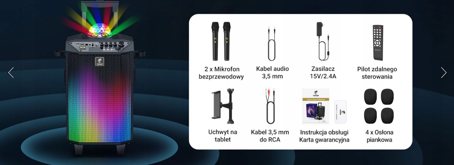 Zestaw karaoke Bluetooth 2 bezprzewodowymi mikrofonami UHF TONOR