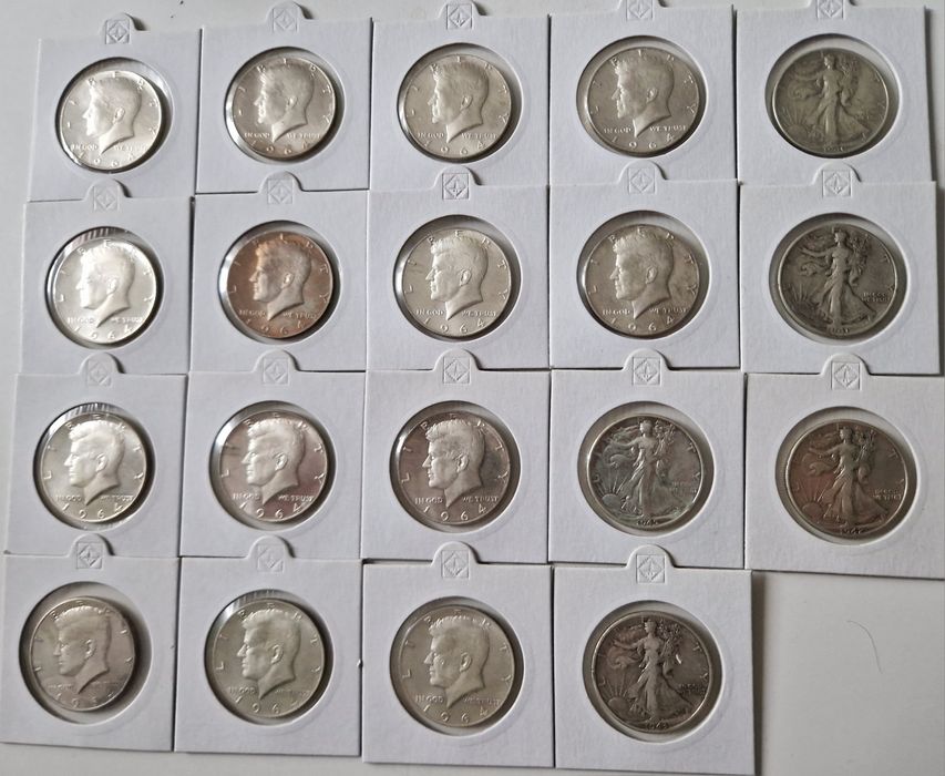 Half dollar 1941-64r 19 sztuk srebro