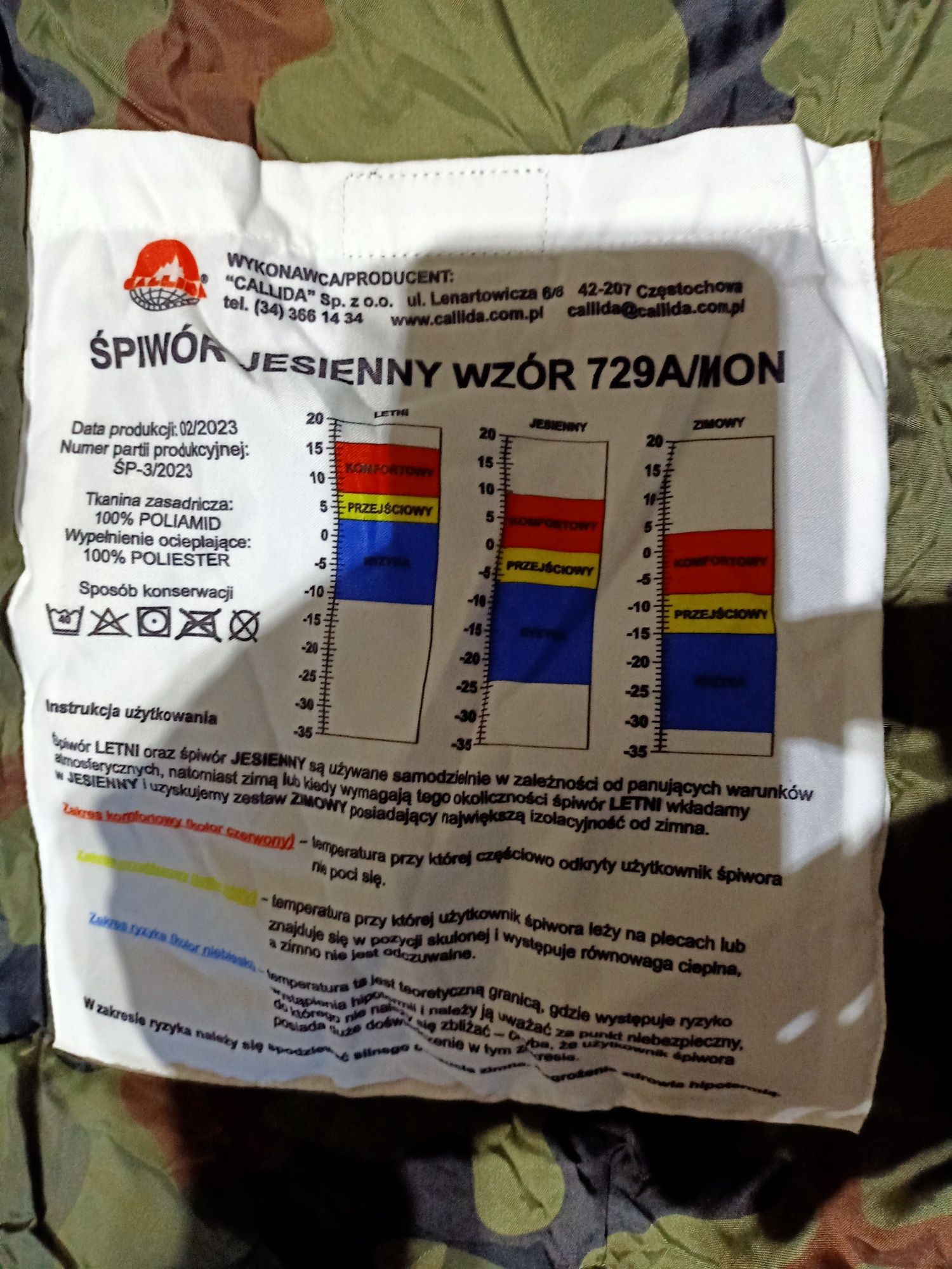 Śpiwór jesienny wojskowy mon 729 A i 729 B dla pododdziałów specjalnyc