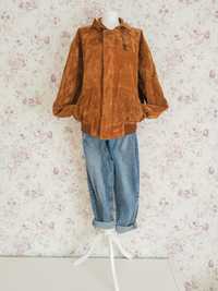 Ruda brązowa kurtka vintage z Alcantary ala zamsz XL, oversize, włoska