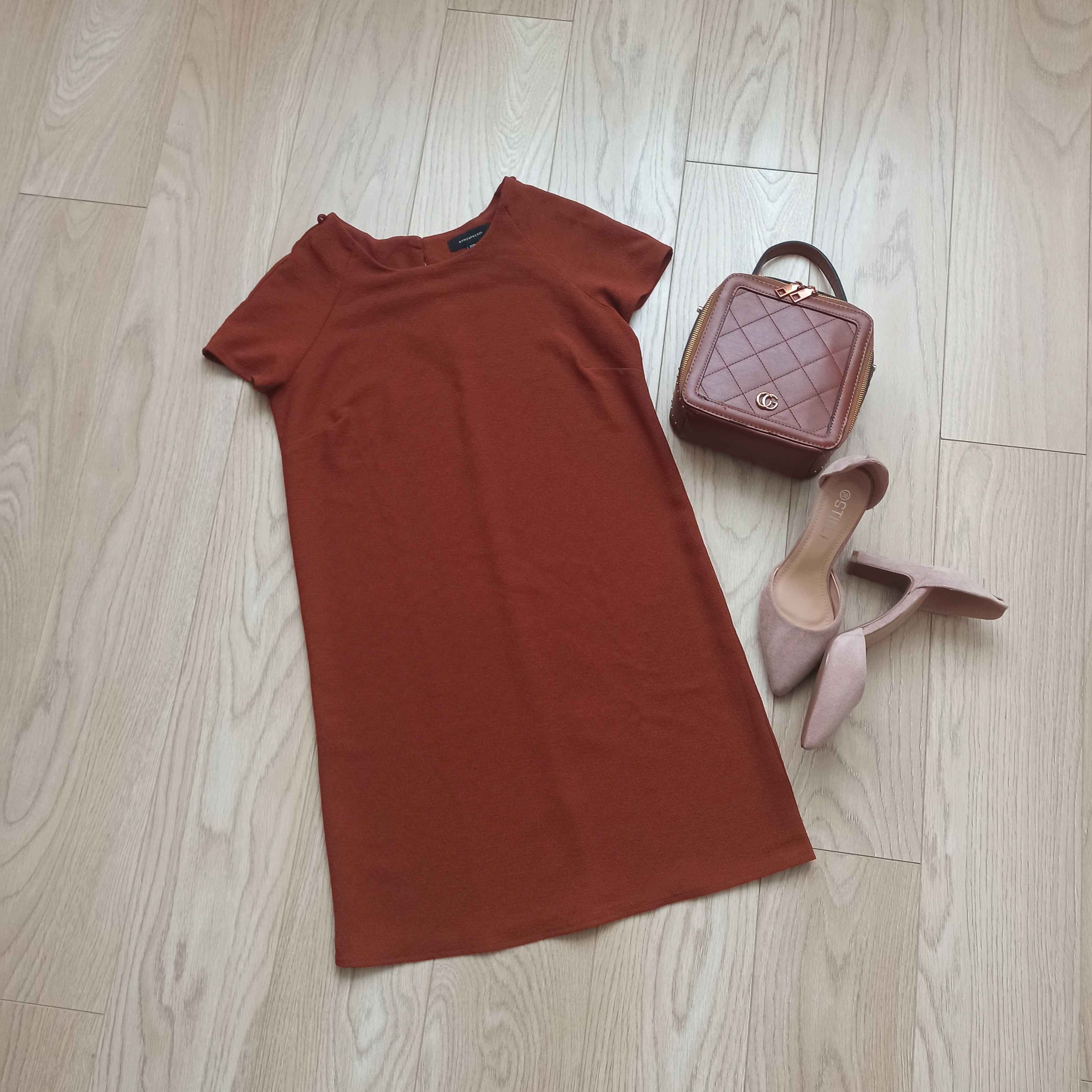 Базовое прямое коричневое платье, S-M