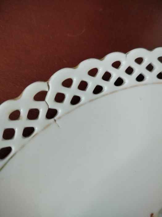 Talerz patera ażurowa z owocami porcelana przedwojenna Schumann