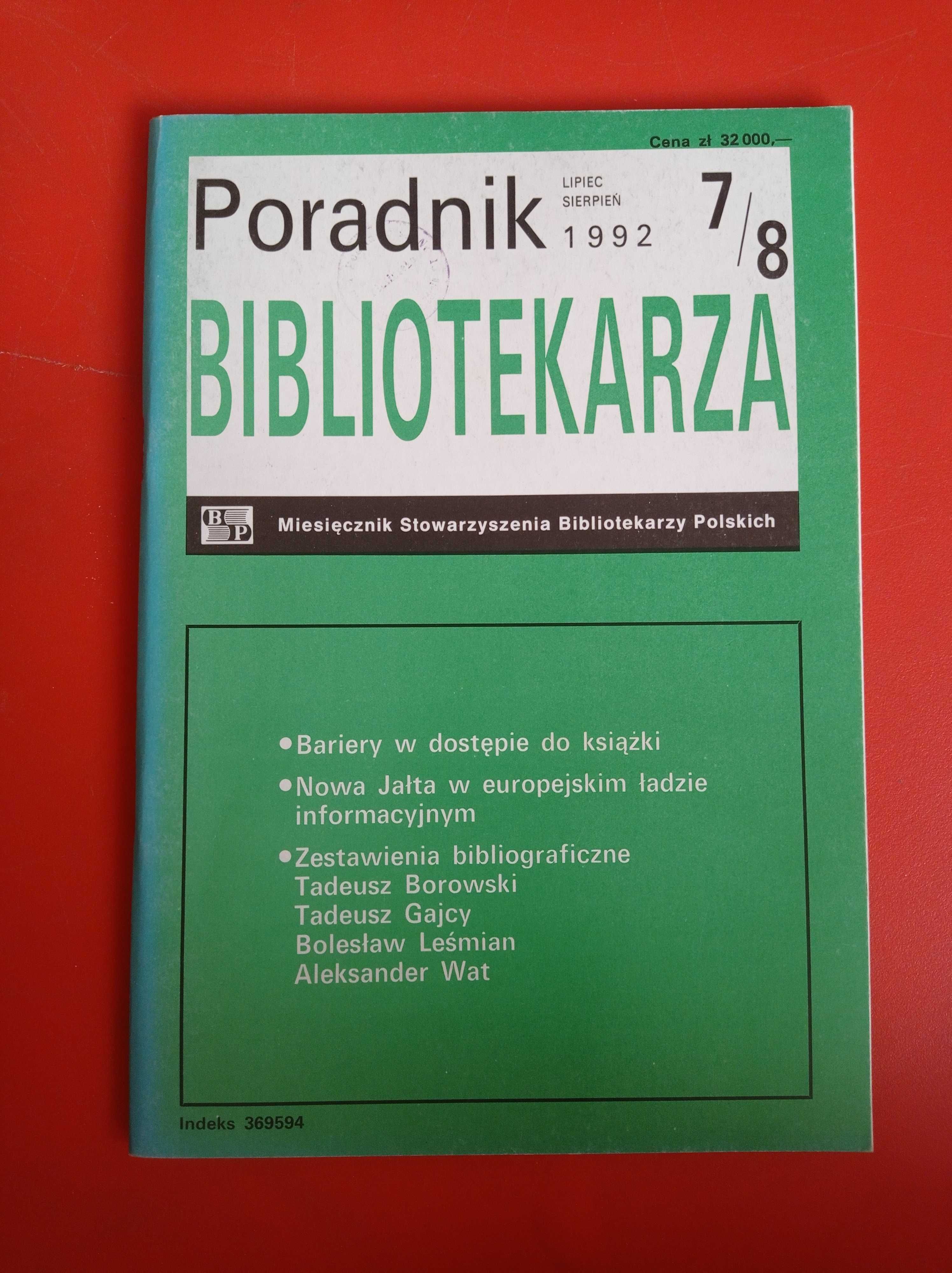 Poradnik Bibliotekarza, nr 7-8/1992, lipiec-sierpień 1992