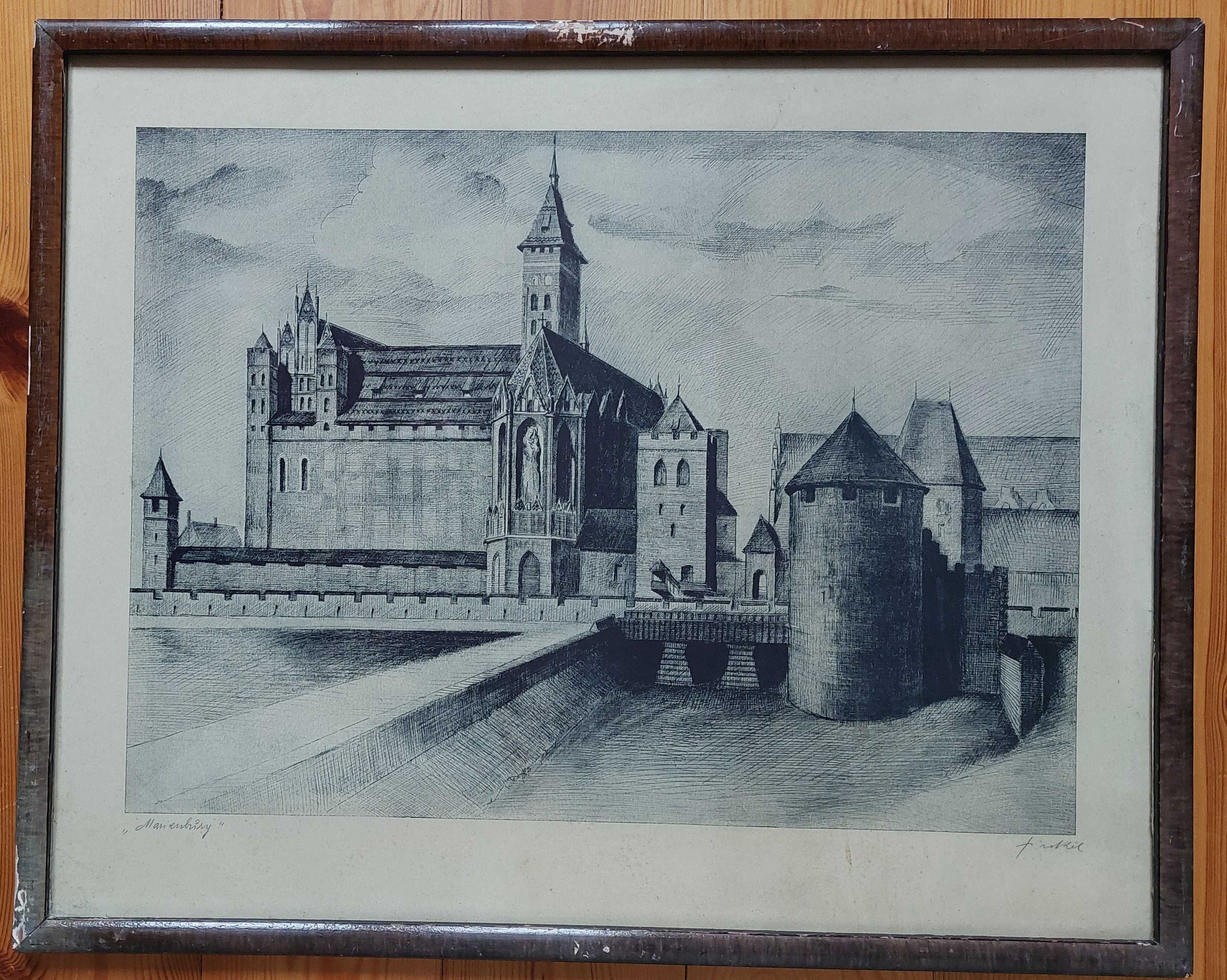 Stary obrazek staloryt miedzioryt Malbork