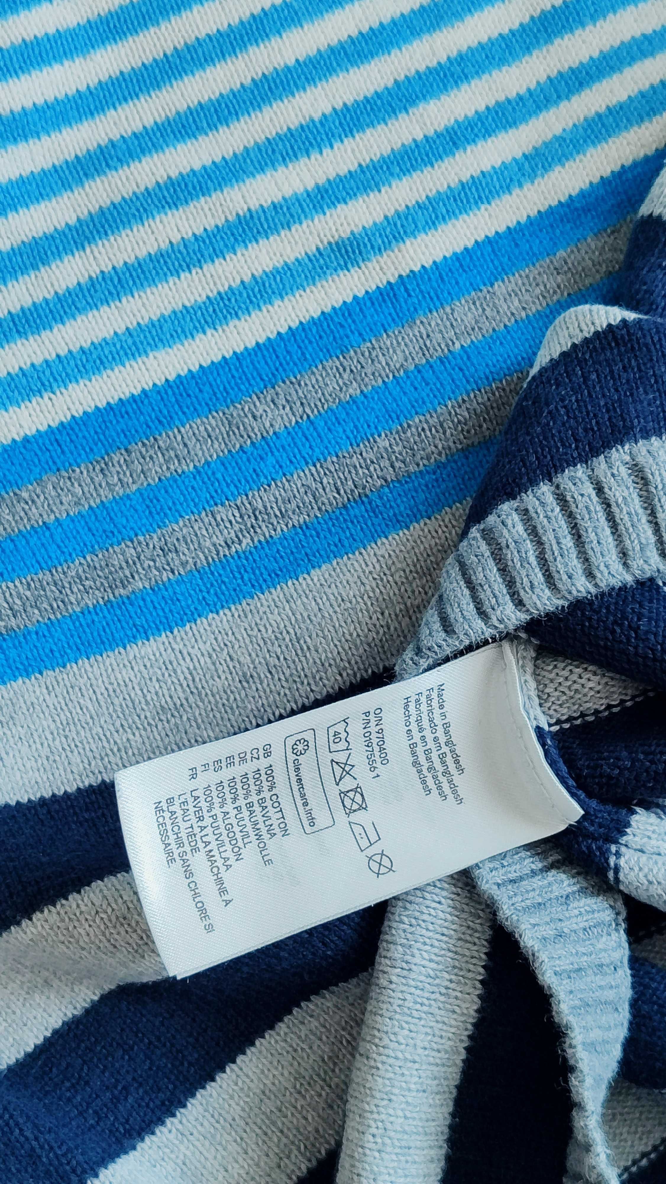 Sweterek w paseczki błękit granat popiel biel H&M