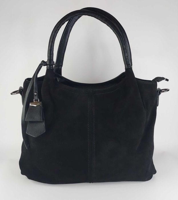 Сумка замшева з двома ручками велика чорна Karlos Marconi