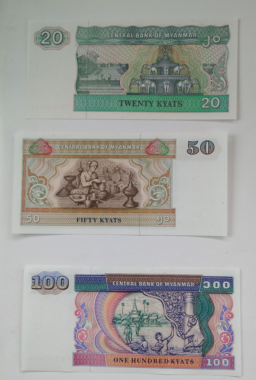 zestaw banknotów 1-100 kyats, Birma , 6 szt , stan bankowy