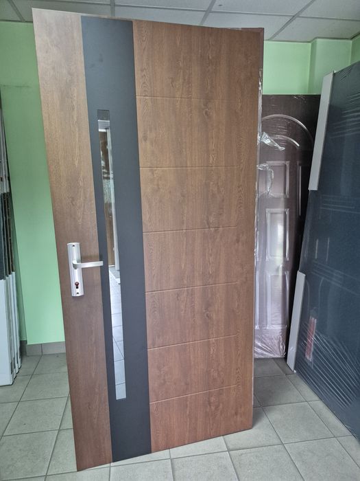 Drzwi zewnętrzne wejściowe 72 mm orzech złoty dąb antracyt