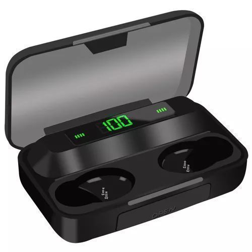 Słuchawki Bezprzewodowe Bluetooth Czarne Dokanałowe Powerbank Sportowe
